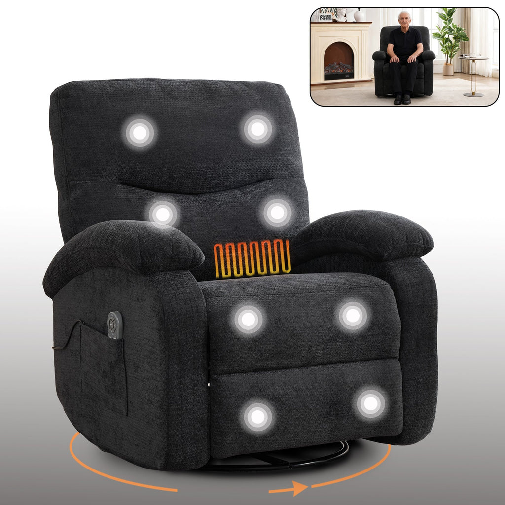 Hot massage manual lounge chair, with rocker arms and rotating fabric, with cup bucket, for living room, black