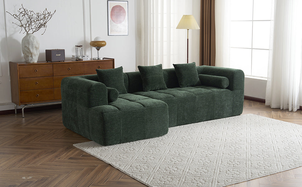 Modern Modular Sectional Sofa with Deep Seating, Green Chenille Fabric, 101.2'