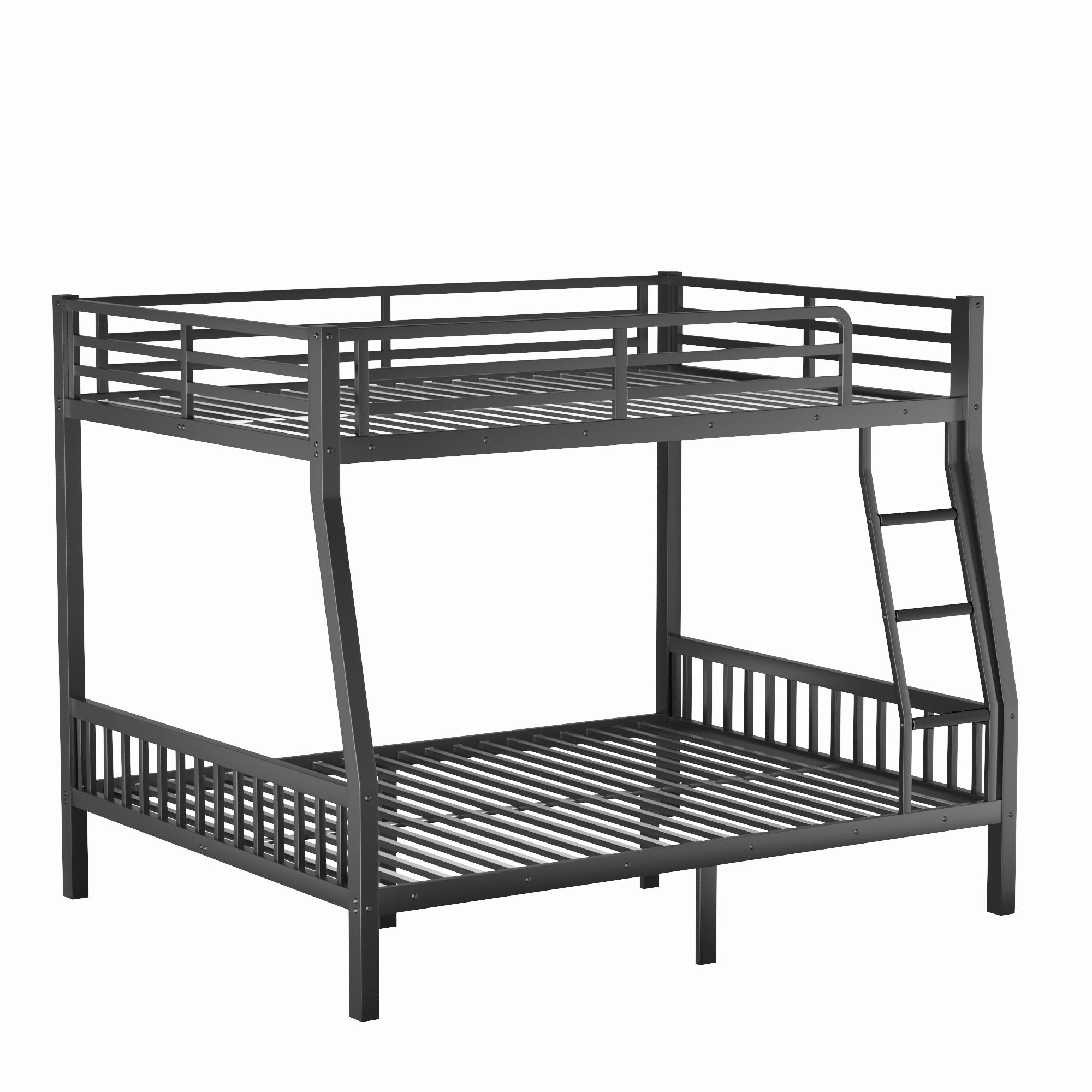 Full XL Over Queen Metal Bunk Bed with Ladder and Slats Support for Adults Teens, Black(Old SKU W2580S00002)