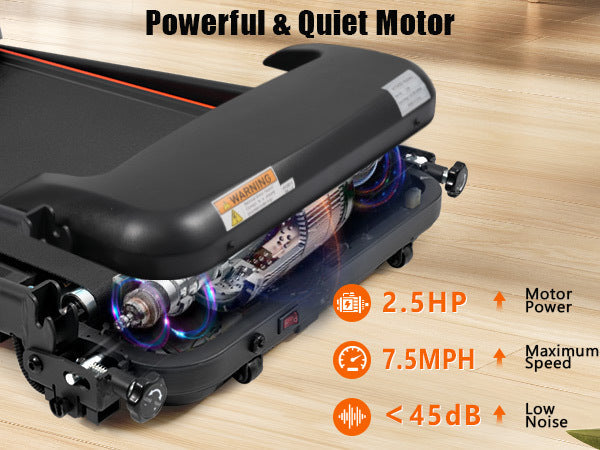 Treadmills for Home, 2.5HP Quiet Folding Treadmill with Heart Rate Sensor, 300lbs Weight Capacity, 7.5MPH, Incline Treadmill With USB Charge Station For Android & Bluetooth Speaker, 6 Shock-Absorbing