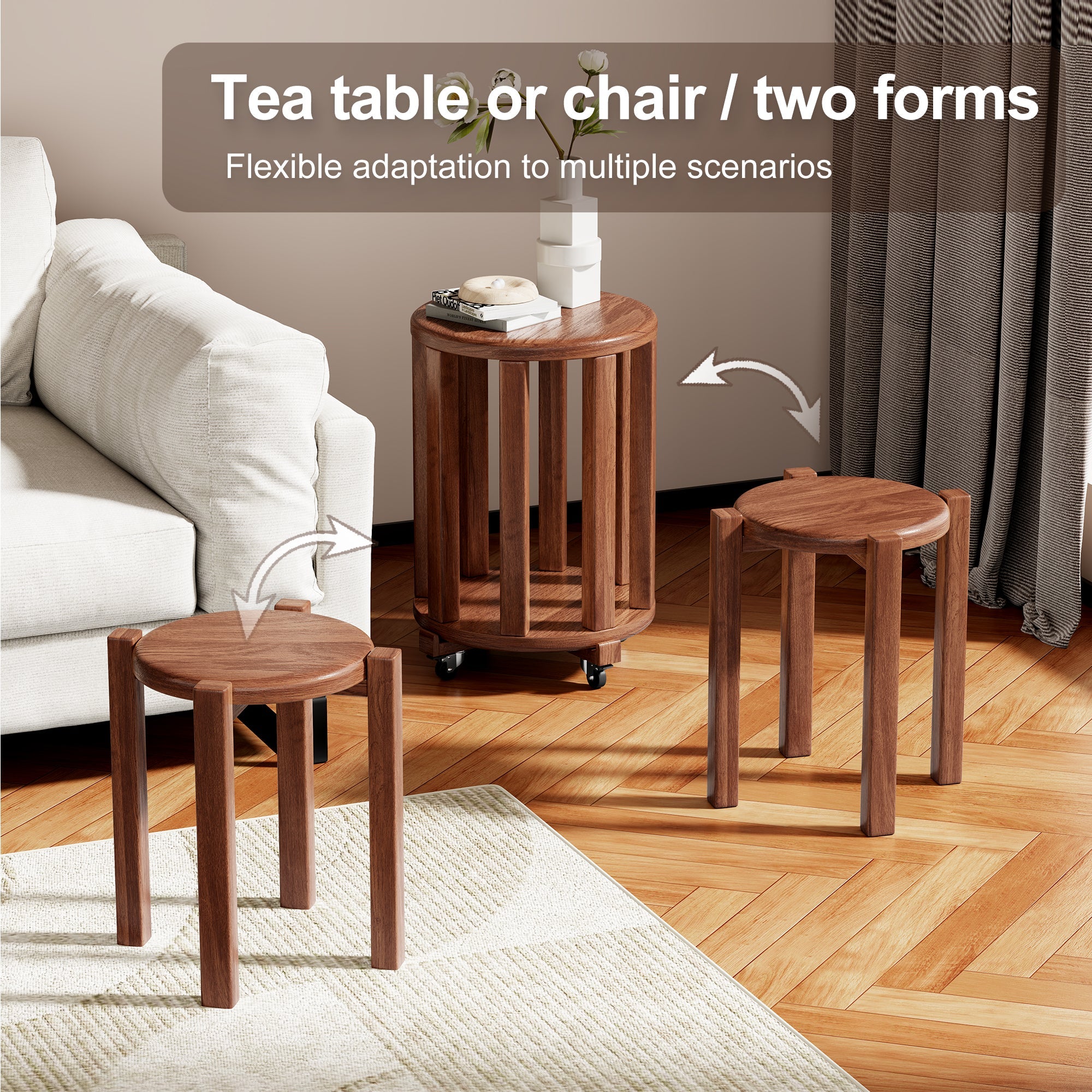 100% solid wood stackable stools set of 4, wooden stools, 18-inch stools, stacking stools, nesting tables, sturdy and durable, no installation required, top stackable round side table