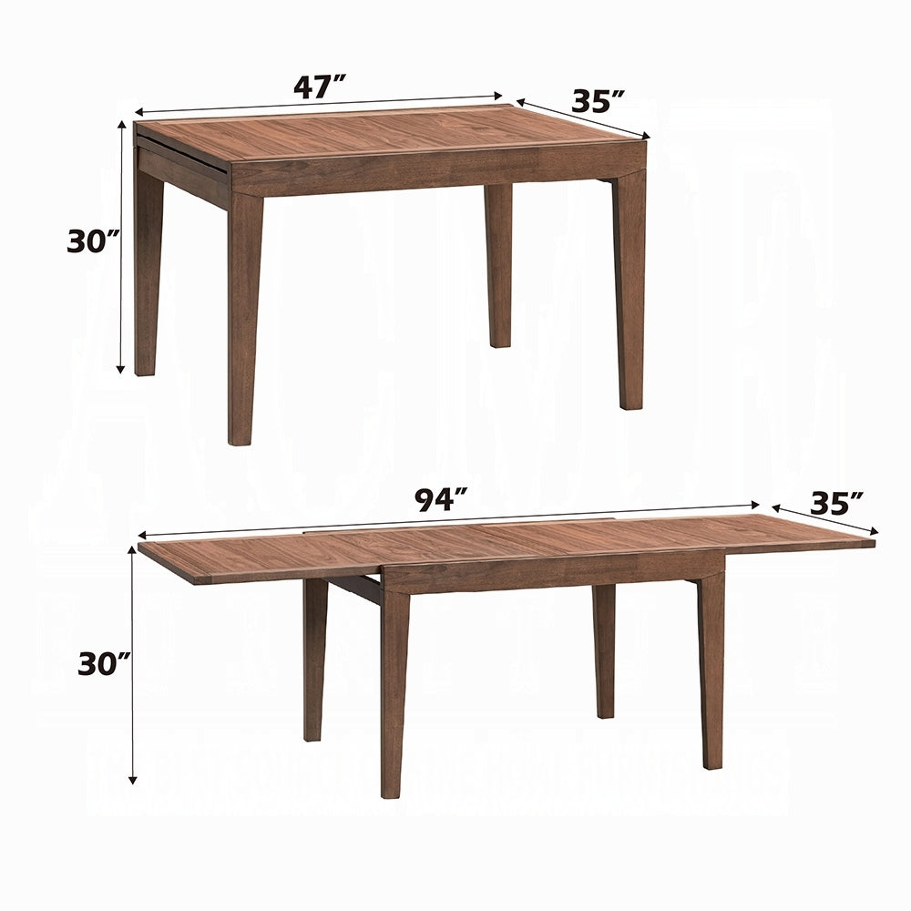 Walnut Finish Extendable Dining Table Modern Kitchen Dining Wooden Furniture 1pc Self Storing Leaf
