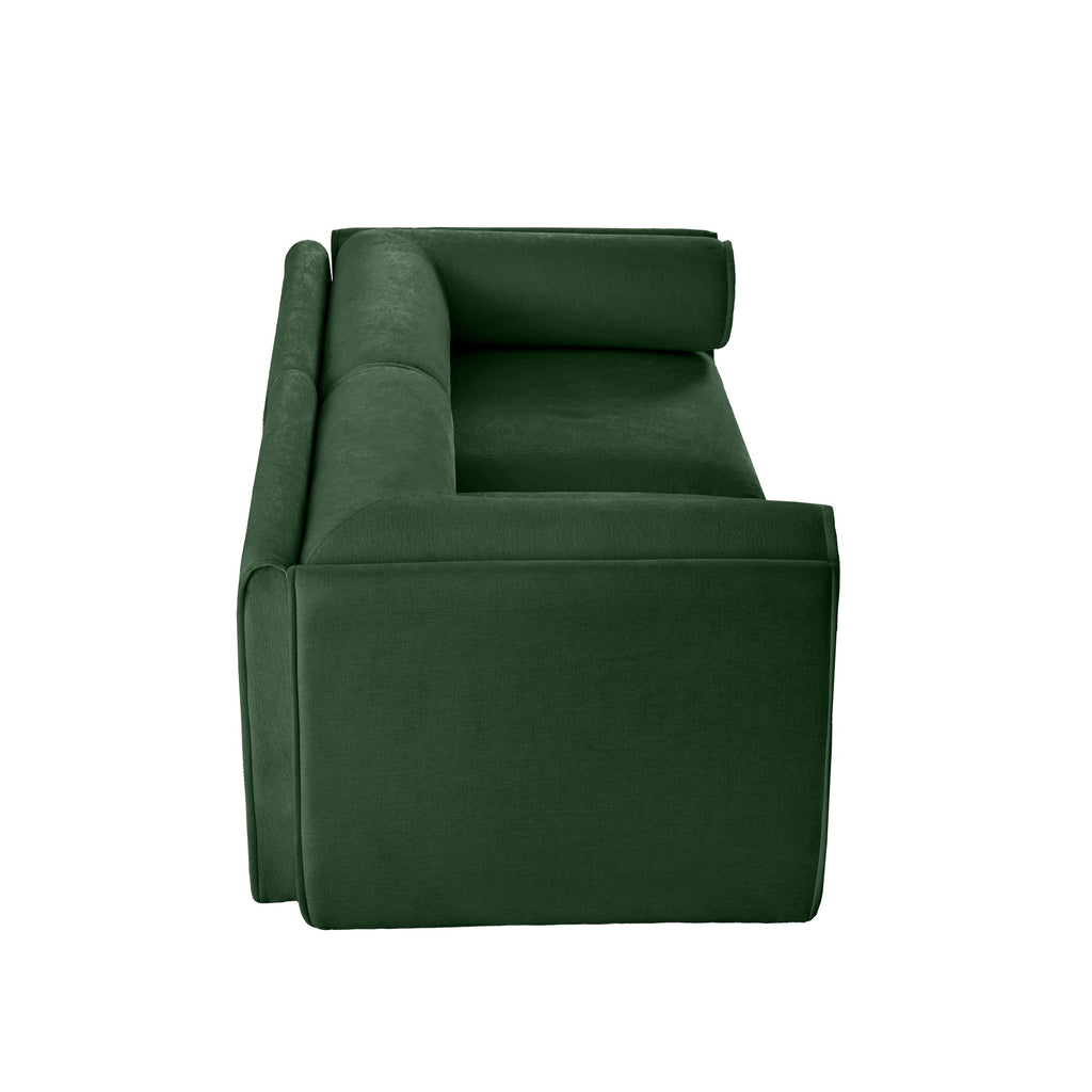 Stylish Green Chenille 2-Seater Sofa with Storage Seat, Cylindrical Backrest and Armrests, Modern Fabric Loveseat Featuring Hidden Storage Space