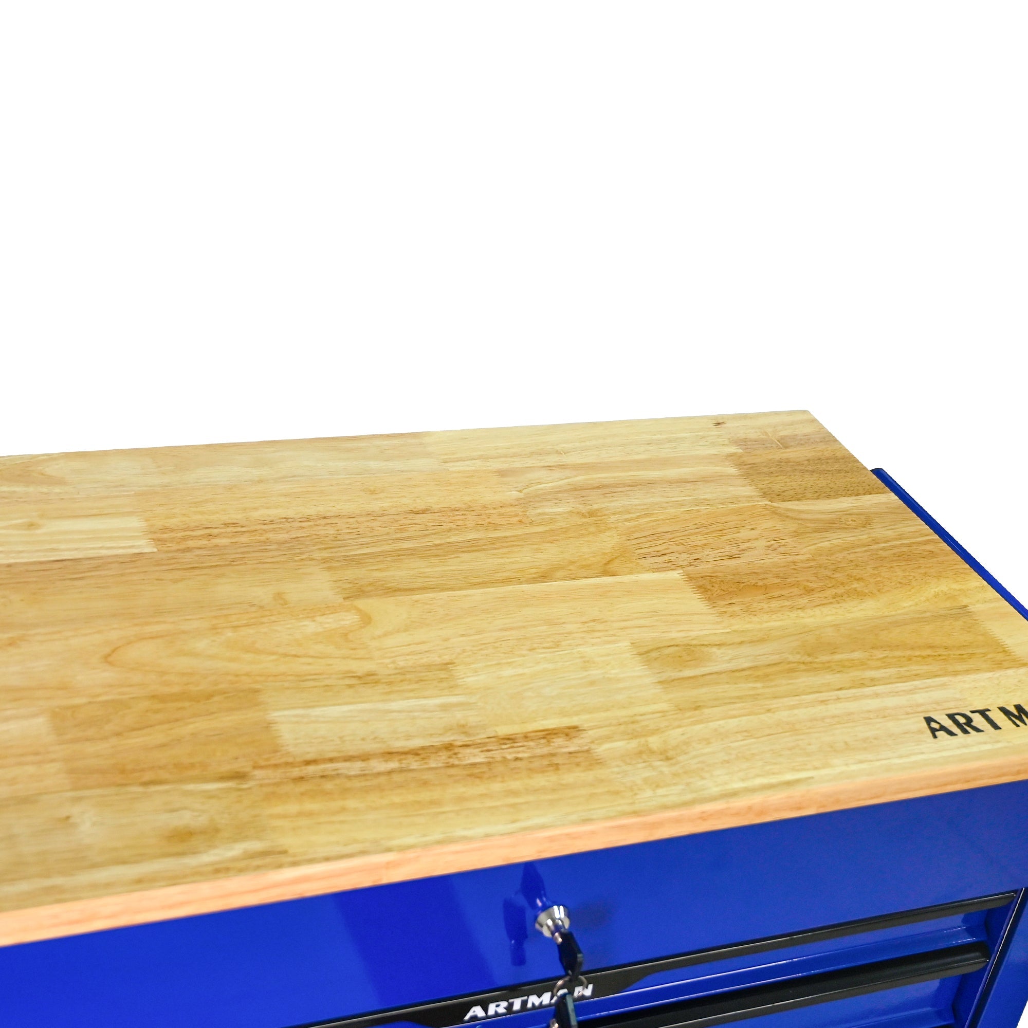3 DRAWERS MULTIFUNCTIONAL TOOL CART WITH WHEELS AND WOODEN TOP-Blue