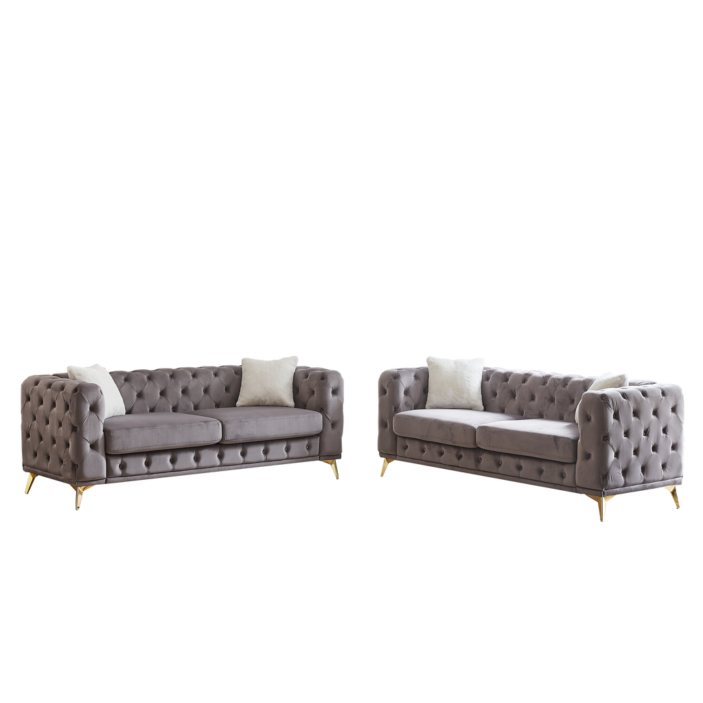 FX 3 seater + 3 seater combo sofa Velvet modern living room sofa with solid wood frame and metal feet, 4 cushions, apartment sofa furniture for living room, living room, office
