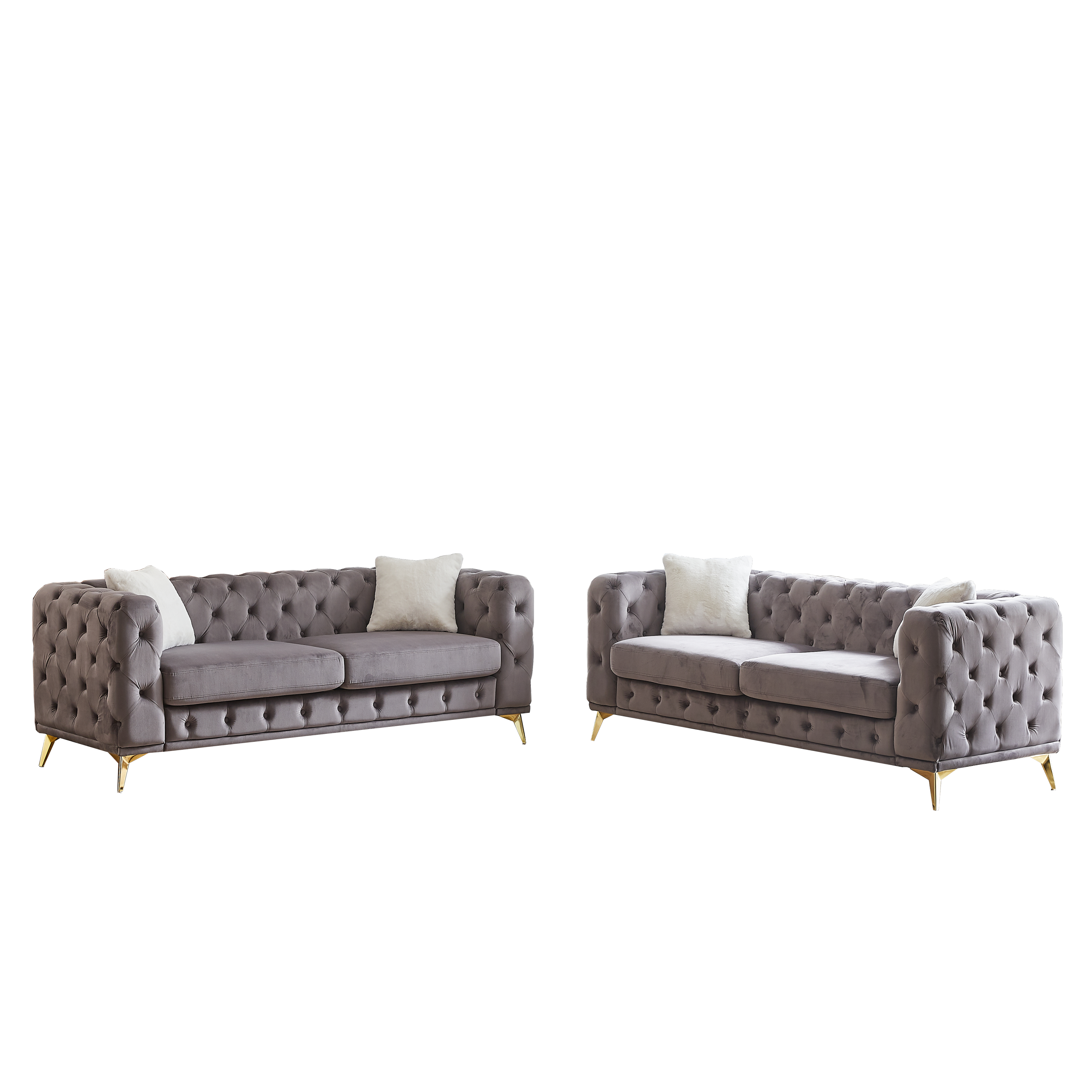 FX 3 seater + 3 seater combo sofa Velvet modern living room sofa with solid wood frame and metal feet, 4 cushions, apartment sofa furniture for living room, living room, office