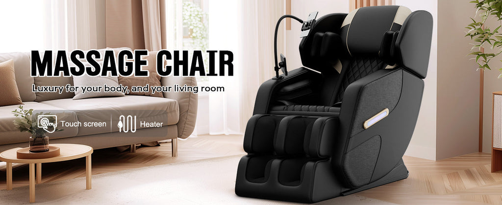 2025 Massage Chair Recliner with Zero Gravity, Full Body Air Pressure, Black, PU Leather