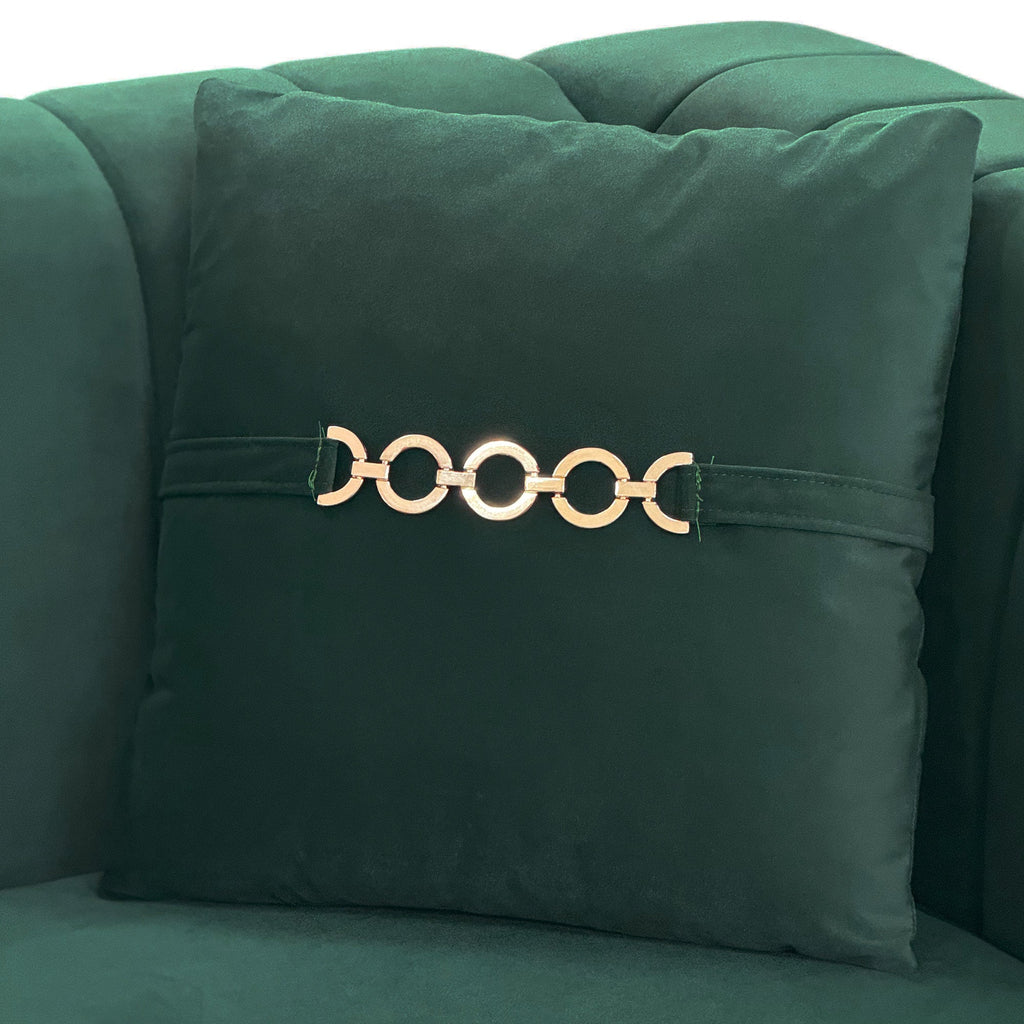 FX-P82-2PC SOFA -GR3  Green Velvet Sofa Set of 2, Two Modern 3-Seater Sofas with Plush Cushions & Gold-Tone Metal Legs  Stylish Living Room Couch Set for Homes, Apartments, and Guest Areas