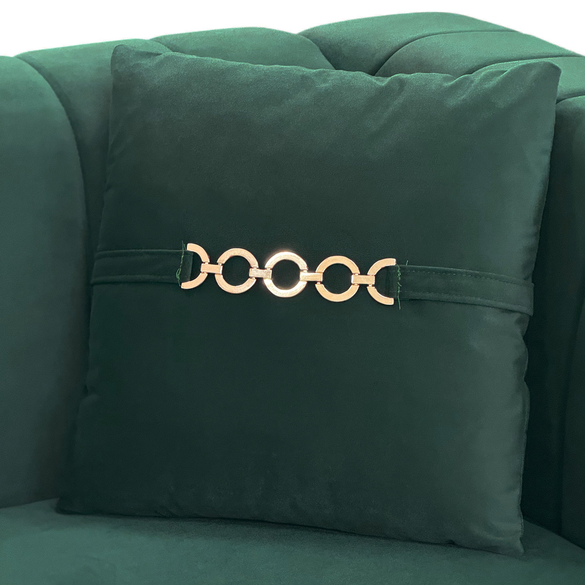 FX-P82-2PC SOFA -GR3  Green Velvet Sofa Set of 2, Two Modern 3-Seater Sofas with Plush Cushions & Gold-Tone Metal Legs  Stylish Living Room Couch Set for Homes, Apartments, and Guest Areas