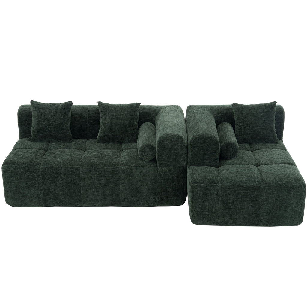 Modern Modular Sectional Sofa with Deep Seating, Green Chenille Fabric, 101.2'