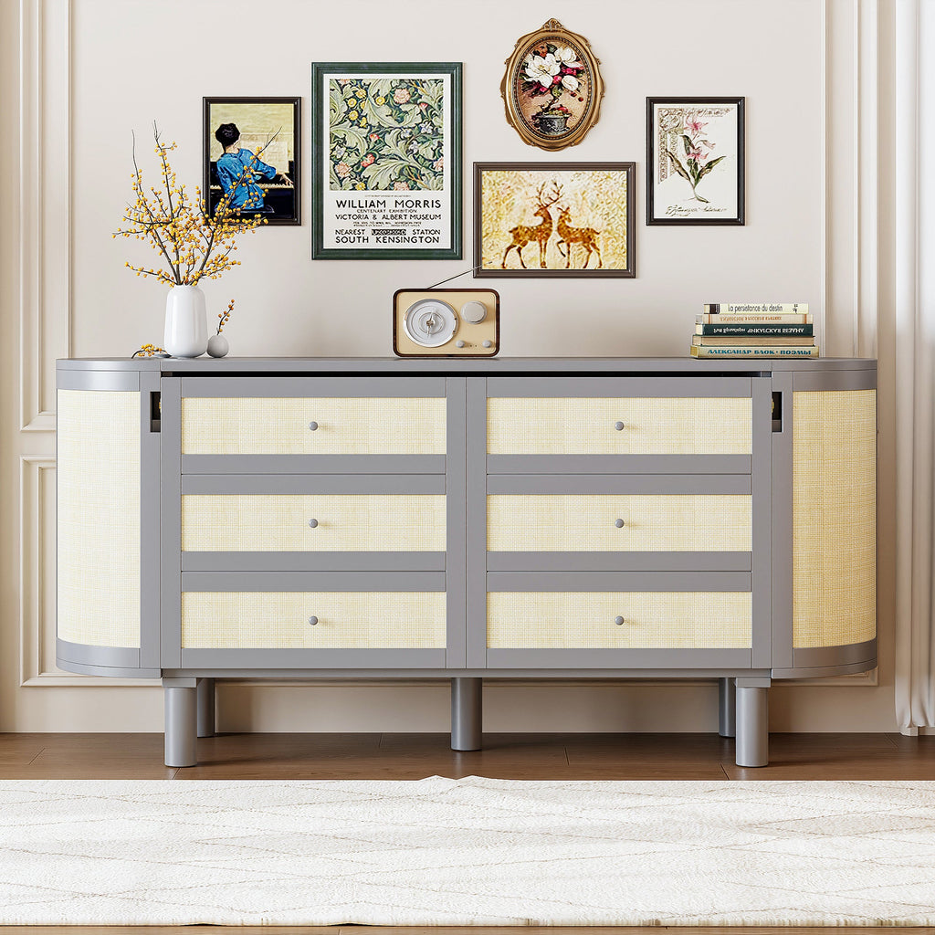 Queen Murphy Bed with Hidden Storage & Modern Woven Design,Gray