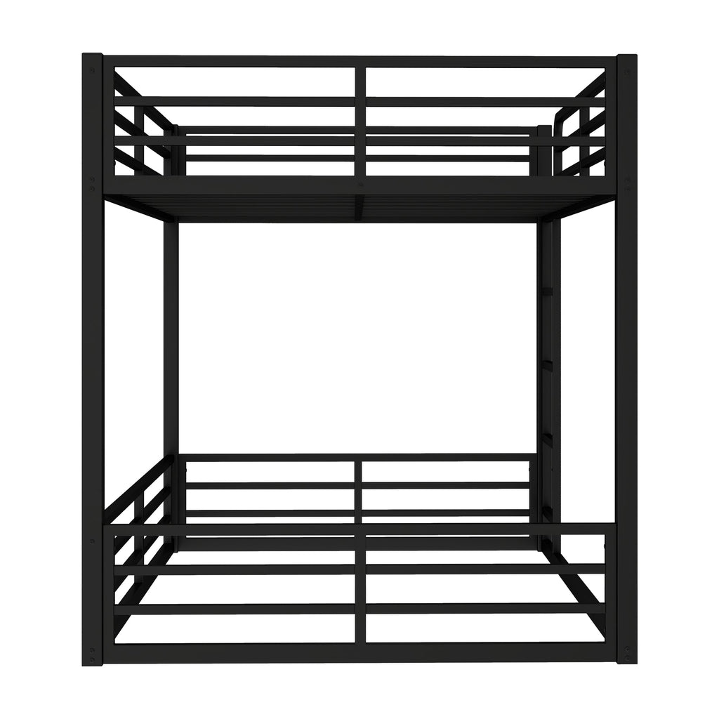 Metal Bunk Bed, Full XL over Full XL Floor Bunk Bed Frame,Heavy-Duty Bunk Bed for Kids, Teens, Adults, Noise-reduced Design, Black