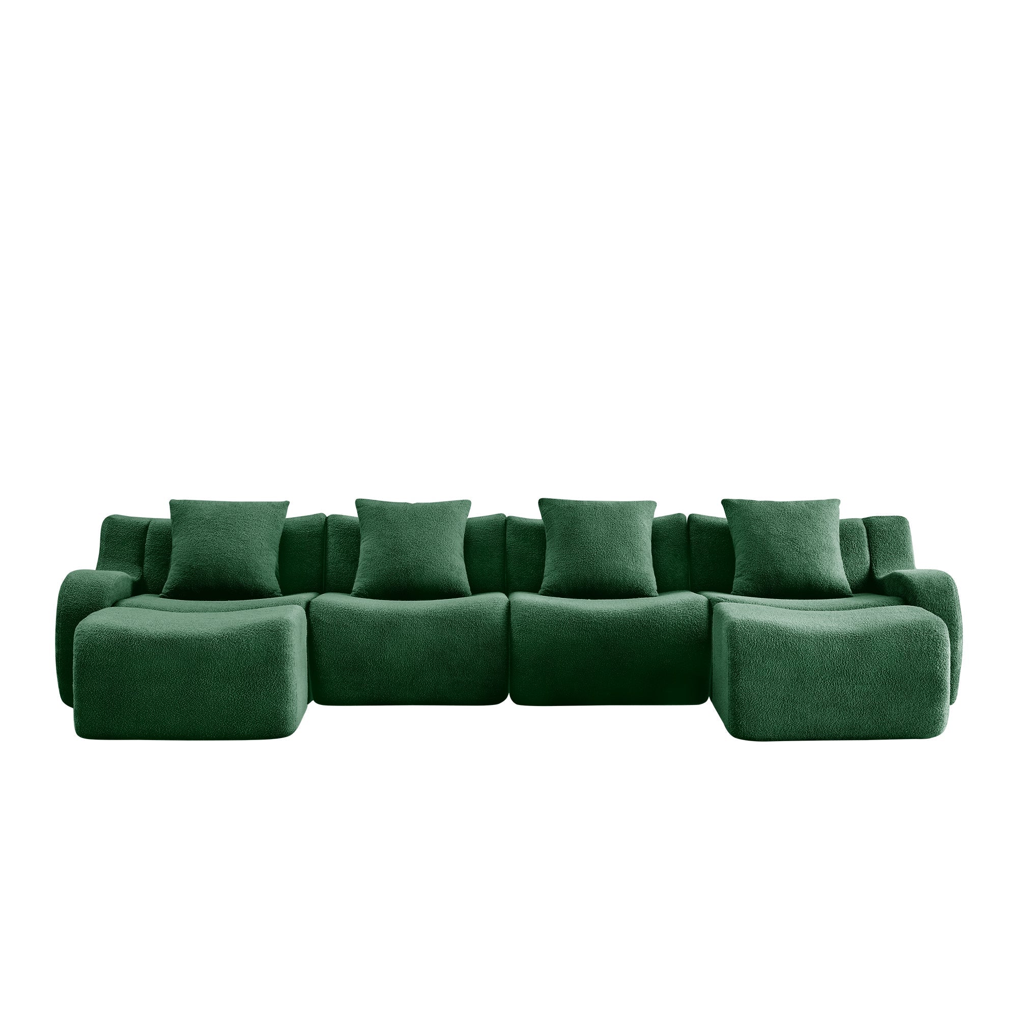 U-Shaped Boneless Sofa,Teddy Fabric No assembly required   Curved armrest,Anti-slip Design,Streamlined Design 32D High Density Sponge,Full Compression Vacuum Packag,For Studies living Rooms,Green