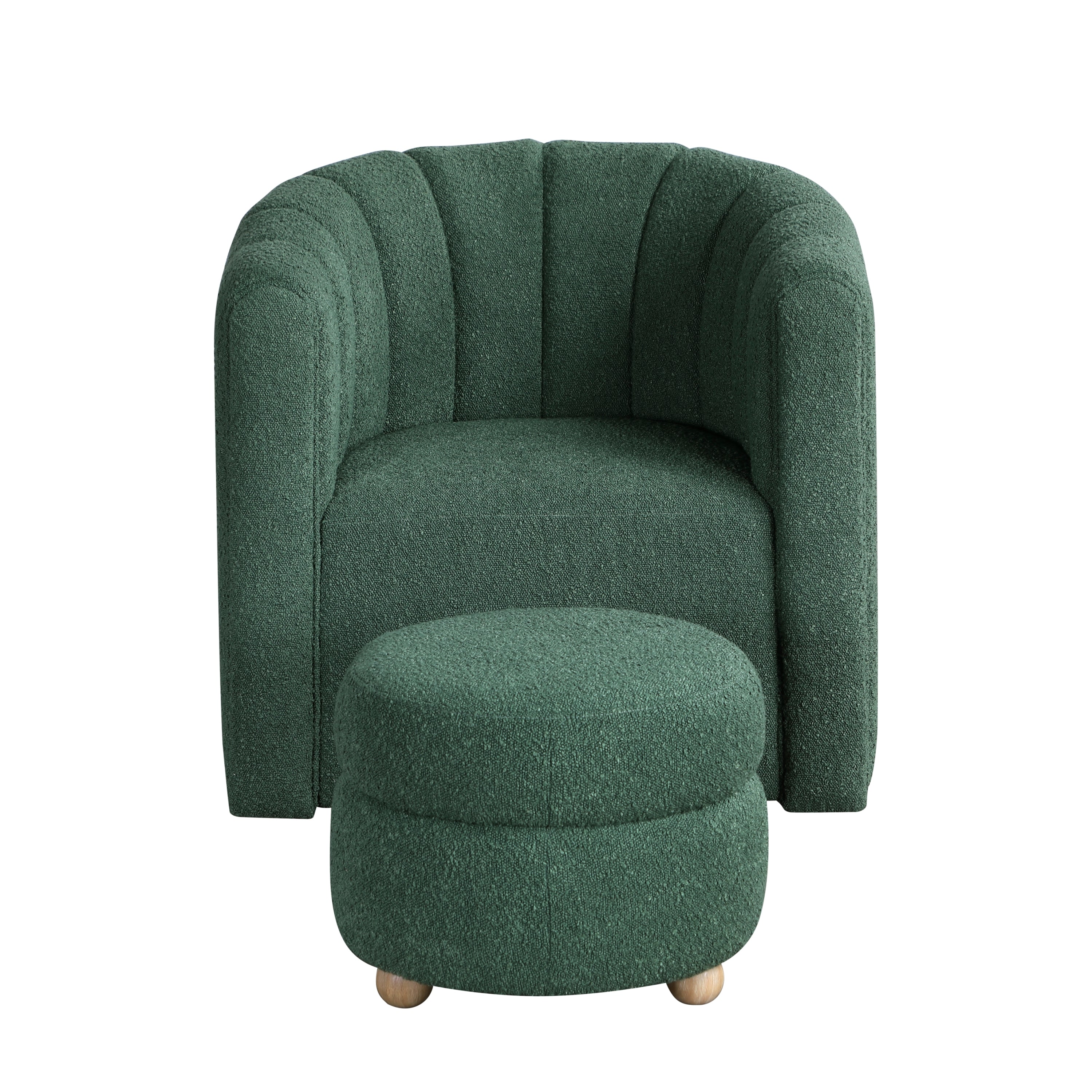 Modern Contemporary Swivel Chair with Ottoman Green Boucle Fabric Upholstery Solid Wood Living Room Furniture