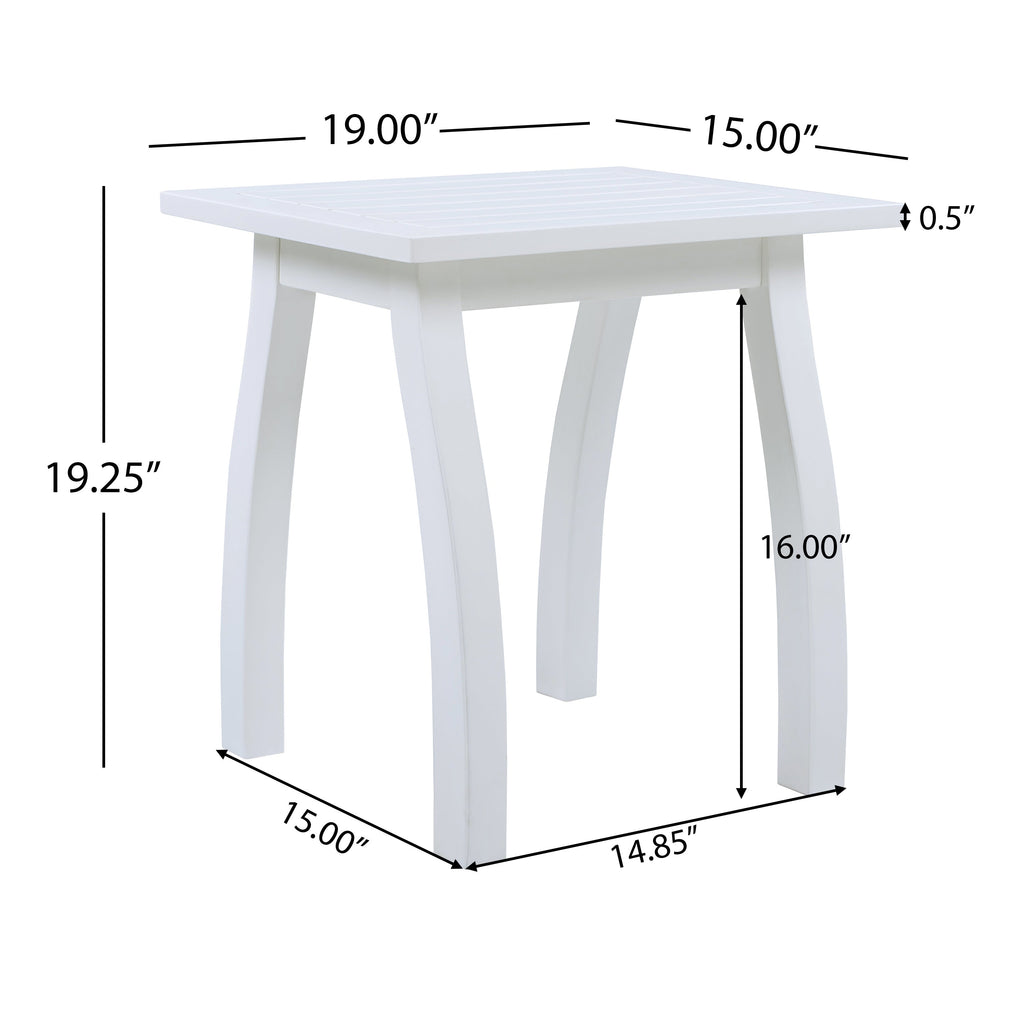 SELMA Acacia wood Accent Side Table in White PU, Weather-Resistant Rectangular End Table for Patio, Garden, Lawn, and Living Room(White PU)