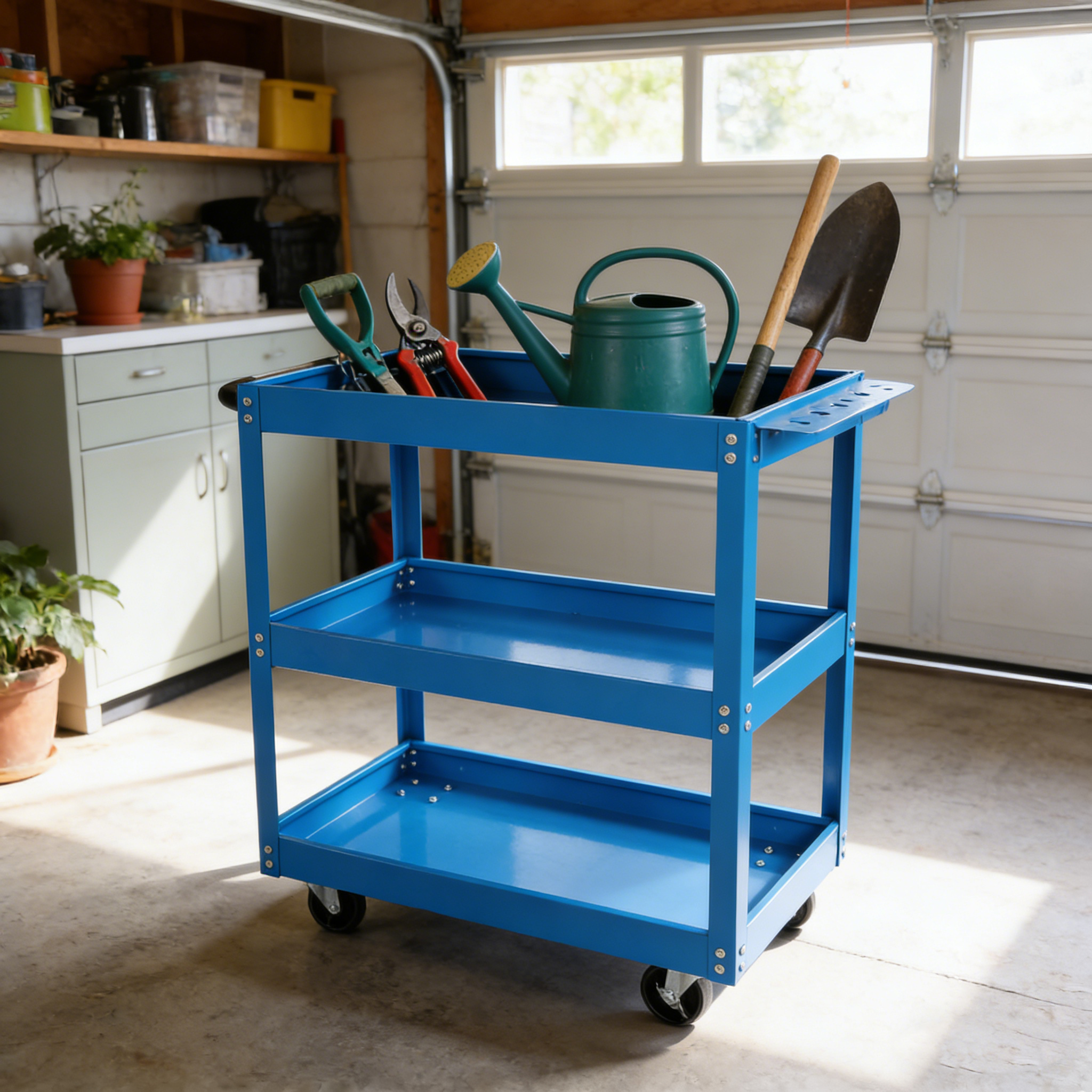 Tool Cart on Wheels, 3 Tier Rolling Mechanic Tool Cart, Heavy Duty Steel Utility Cart w/Lockable Wheels, 450 LBS Capacity Industrial Service Cart for Garage, Warehouse, Workshop (blue)