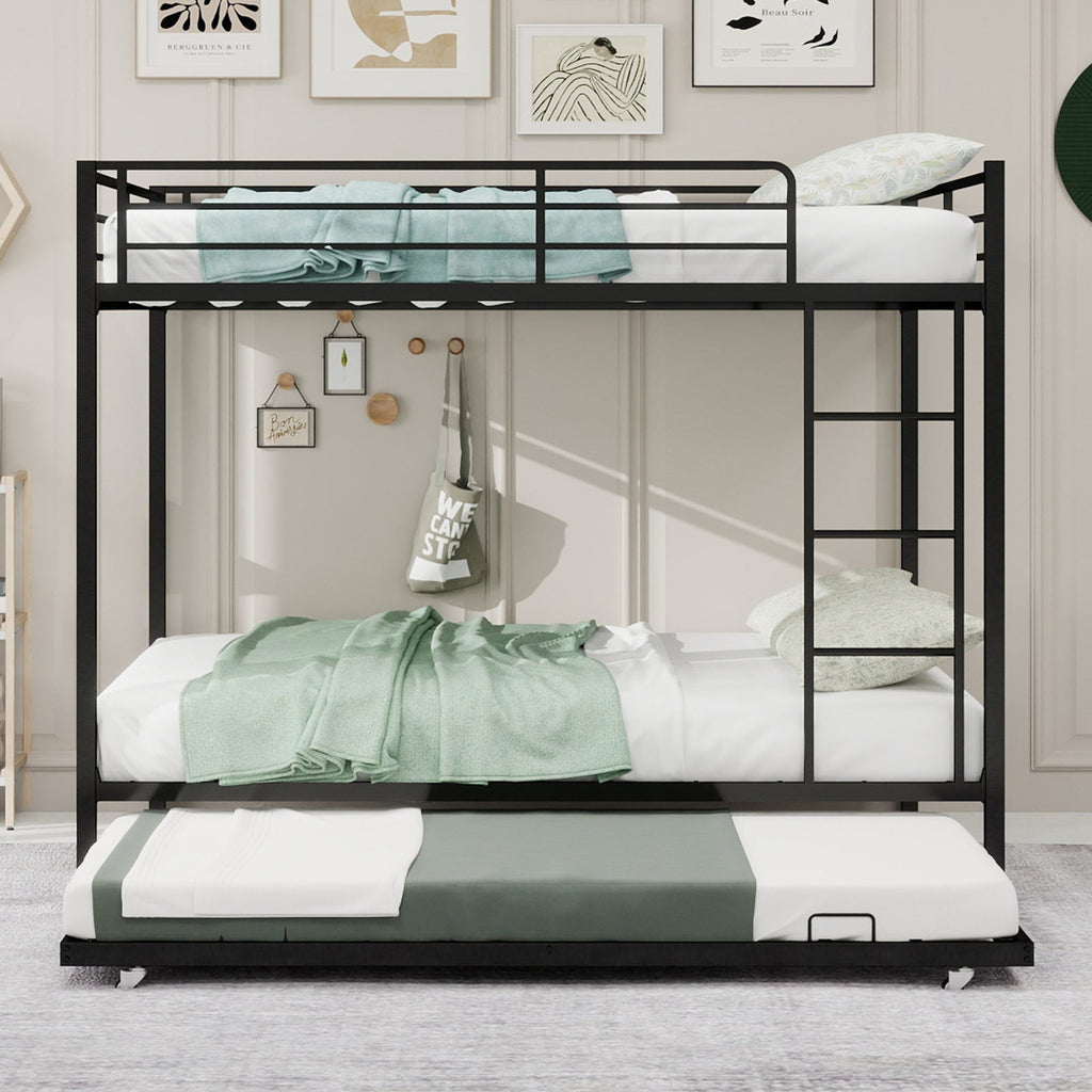 Durable Square Tube Iron Bunk Bed Featuring Safety Rails, Modern Minimalist Look, Ideal for Kids Room, Guest Room or Shared Space, Easy Assembly & Long - Lasting Performance,Full size: 137cm × 190cm
