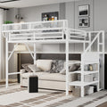 Twin XL Size Loft Bed with Stairs, Metal Full Loft Bed with Storage Shelves, High Loft Bed with Wardrobe for Kids Teens,White(Expect Arrival Date 2025/10/14)