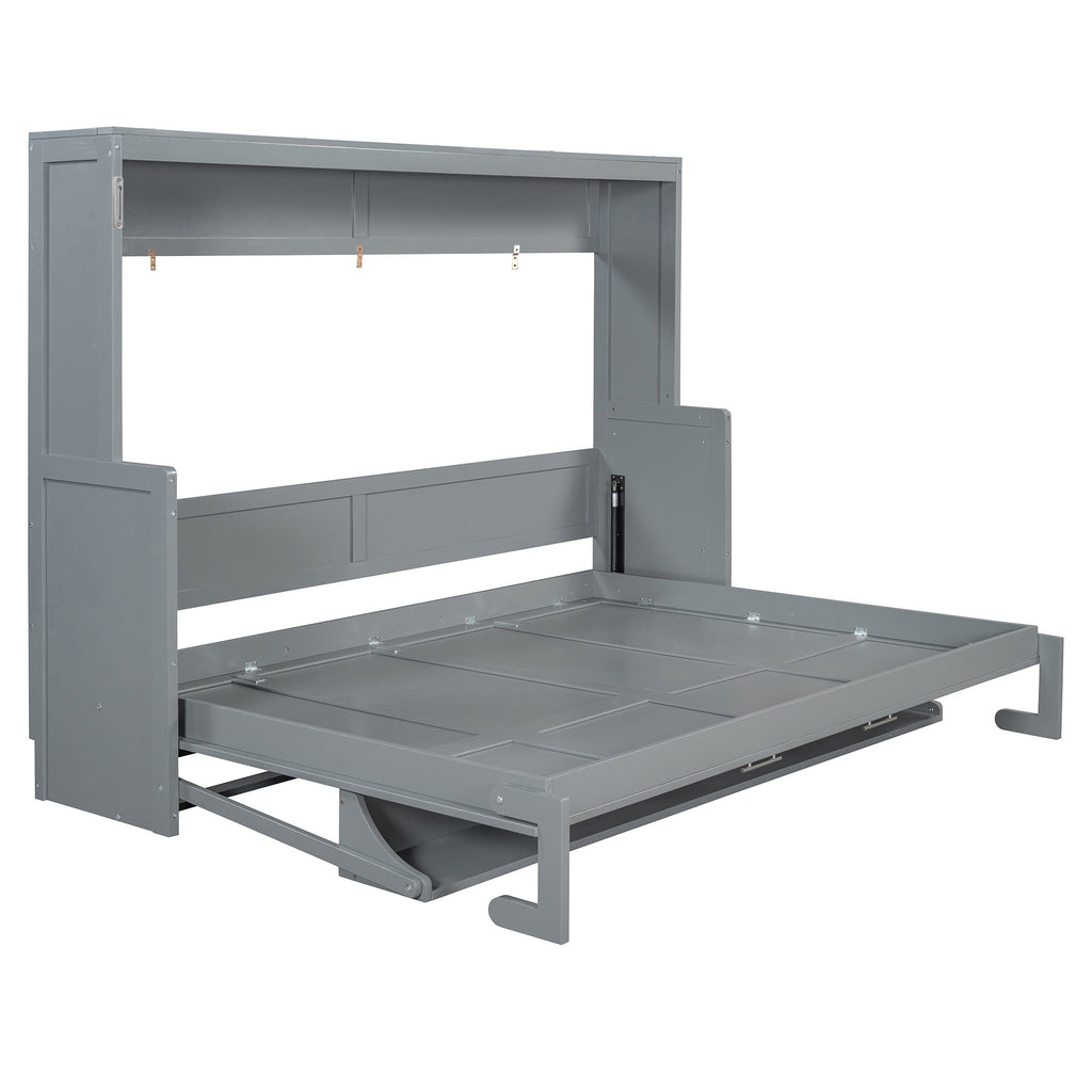 Queen Size Murphy Bed with Hydraulic Lift & Desk Design, Gray(OLD SKU: N820S00033E)