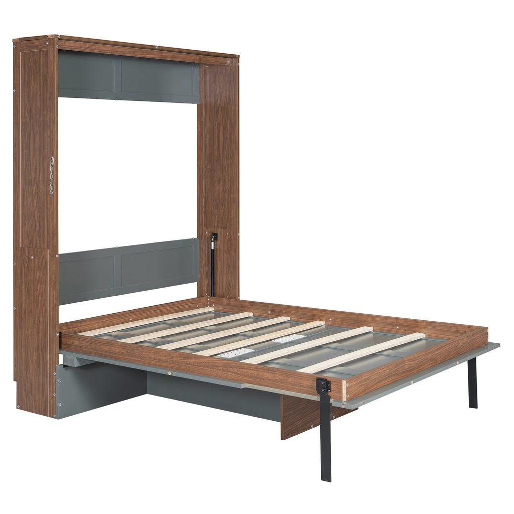 Full Size Murphy Bed with Foldable Desk – Space Saving Wall Bed - Walnut & Gray