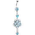 Aqua Gem Floral Enchantment Dangle Belly Ring