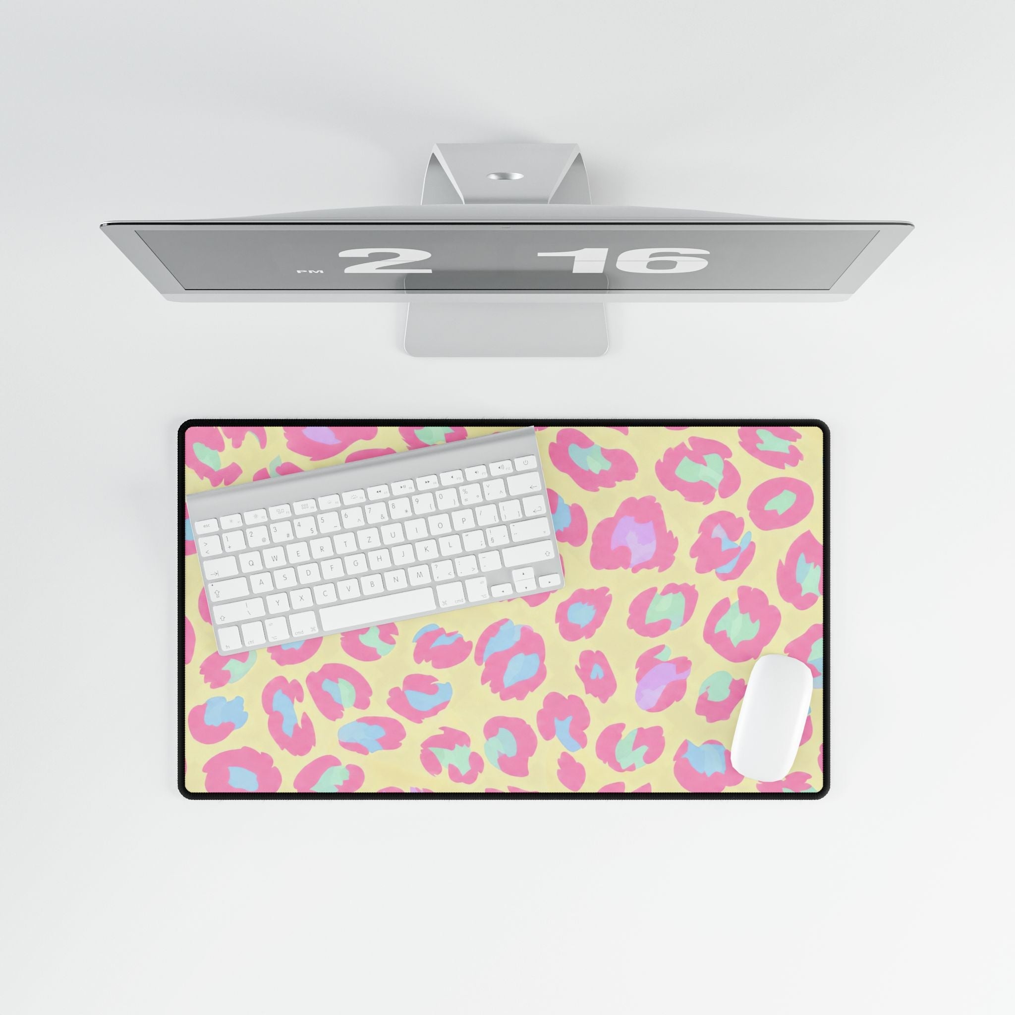 Pastel Leopard Print Desk Mat | Pink Yellow Blue