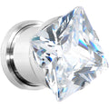 1/2 Stainless Steel Clear Square CZ Screw Fit Tunnel