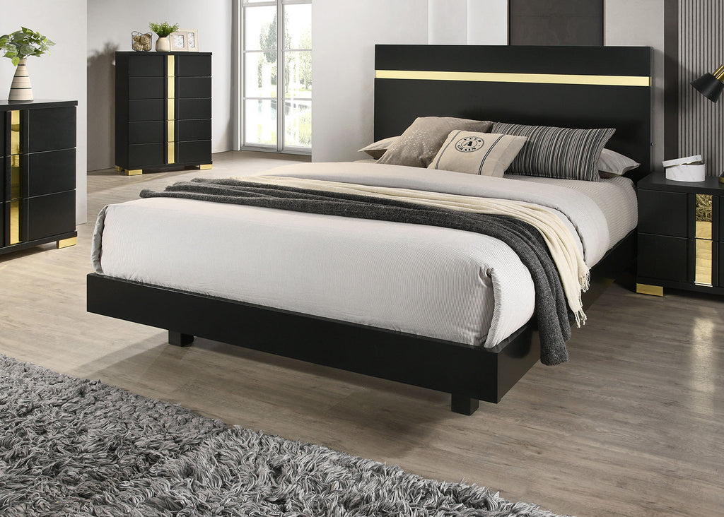 Modern Black 3pc Bedroom Set Queen Size Bed w LED 2x Nightstands Mattress Ready Furniture Acrylic Trim