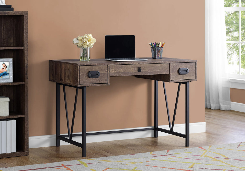 Computer Desk, Home Office, Laptop, Storage Drawers, 48'l, Work, Brown Laminate, Black Metal, Transitional