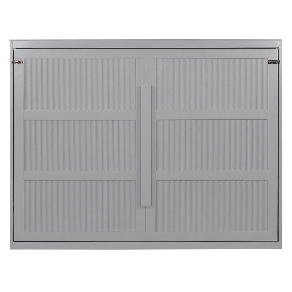 Queen Size Murphy Bed Wall Bed Modern design with LED Lights,Gray(OLD SKU:LP100973AAE)