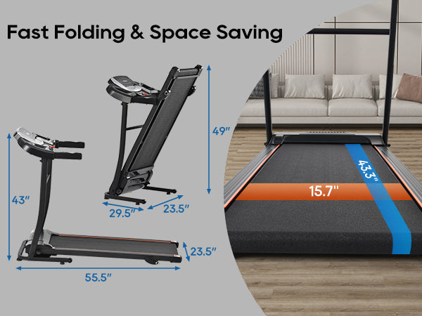 Treadmills for Home, Folding Treadmill with Incline and Heart Rate Sensor, 2.5HP Quiet Brushless with USB Charge Station, Small Space Portable Running Walking Machine, 300lbs Weight Capacity