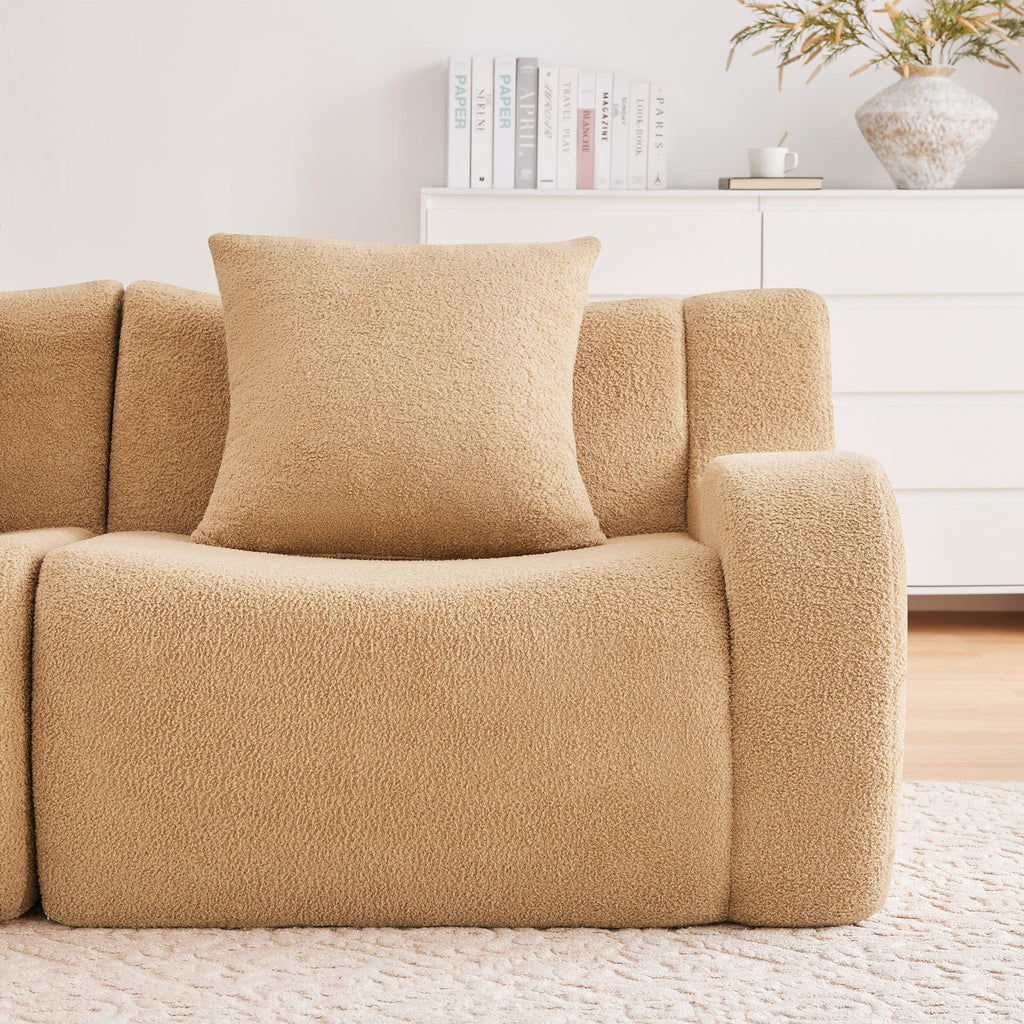 U-Shaped Boneless Sofa,Teddy Fabric No assembly required   Curved armrest,Anti-slip Design,Streamlined Design 32D High Density Sponge,Full Compression Vacuum Packag,For Studies living Rooms,Camel