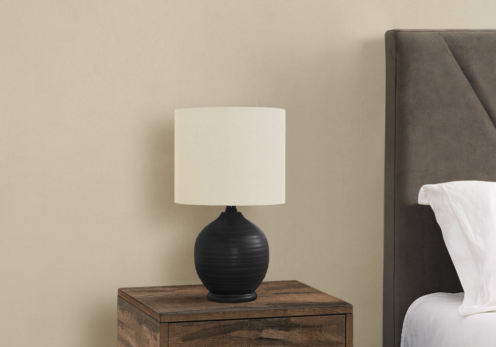 Lighting, 17'h, Table Lamp, Black Ceramic, Ivory / Cream Shade, Transitional