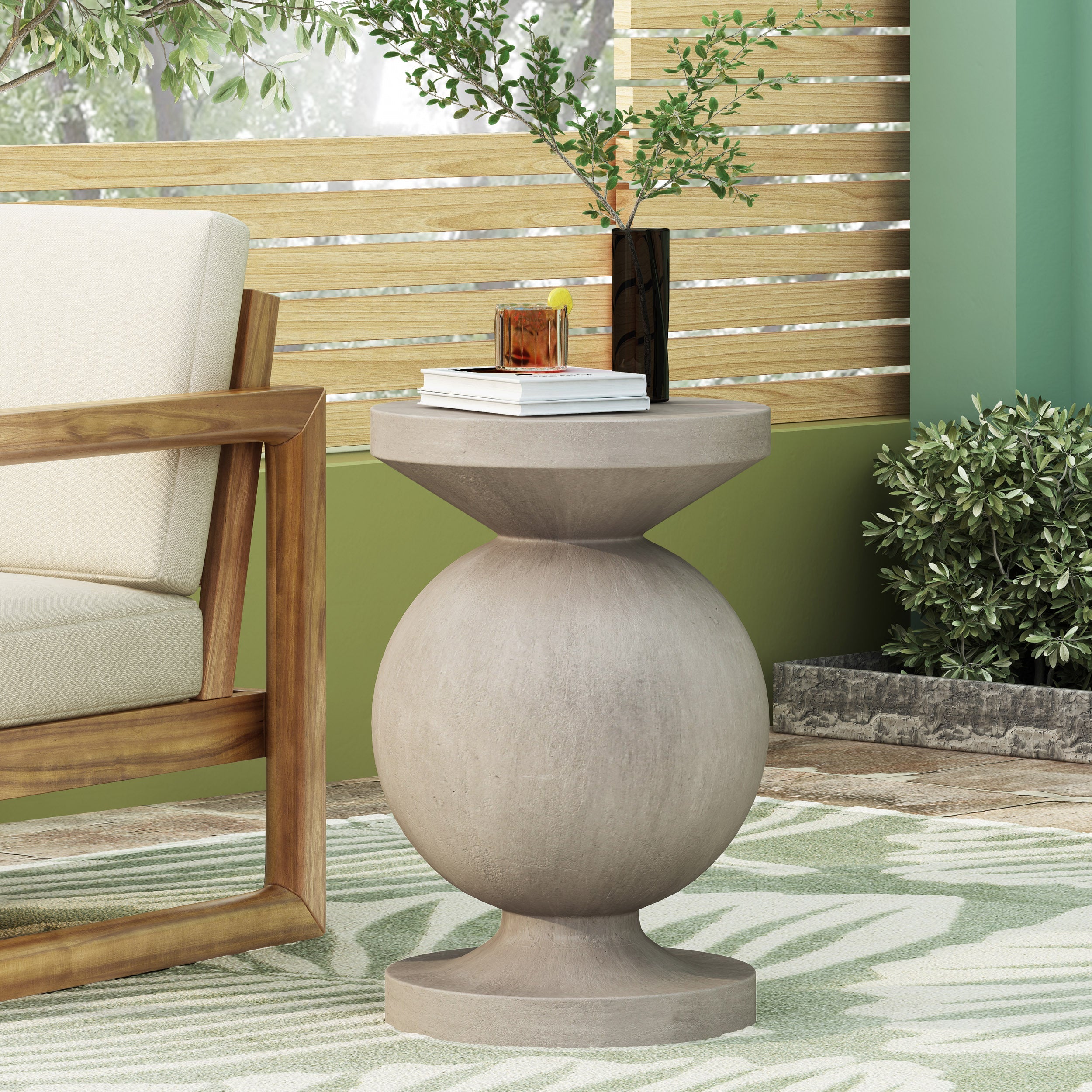 Modern End Table with Pedestal Base in Natural Magnesium Oxide, 17.25' x 17.25' x 26.50'