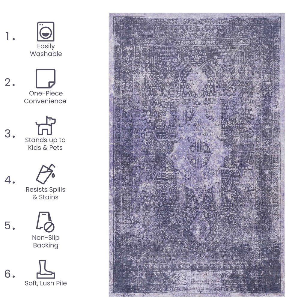 Area Rug 3x5, Washable Rug, Low-Pile, Non-Slip, Non-Shedding, Foldable, Kid & Pet Friendly - Area Rugs for living room, bedroom, kitchen, dining room rug - Perfect Gifts, (Anthracite, 3' x 5')