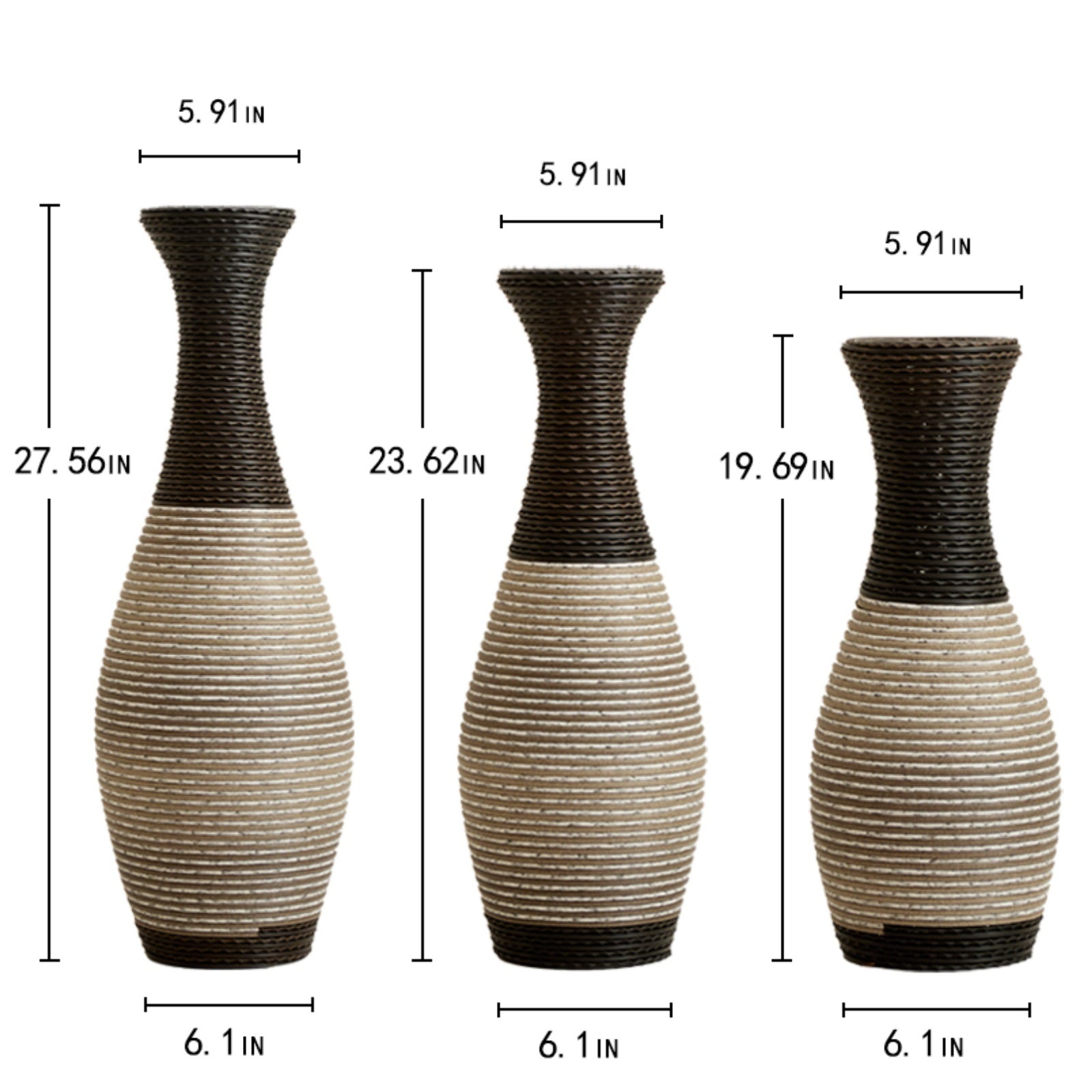 Desktop Vase, Brown Decorative Floor Vase, Classic and Neat Floor Vase, High Independent Flower Stand, Artificial Vine Vase, PVC Floor Vase, Home Decoration Flower Stand Set of 3 pieces