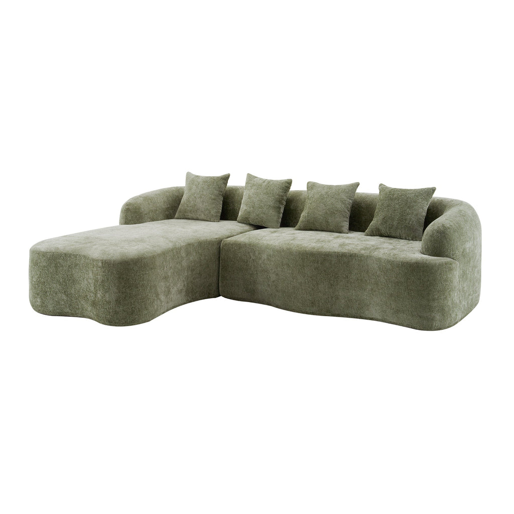 Full Compression L-Shape Sectional Sofa with Curved Chaise, Green Modular Chenille Couch, High-Density for Apartment Living Room