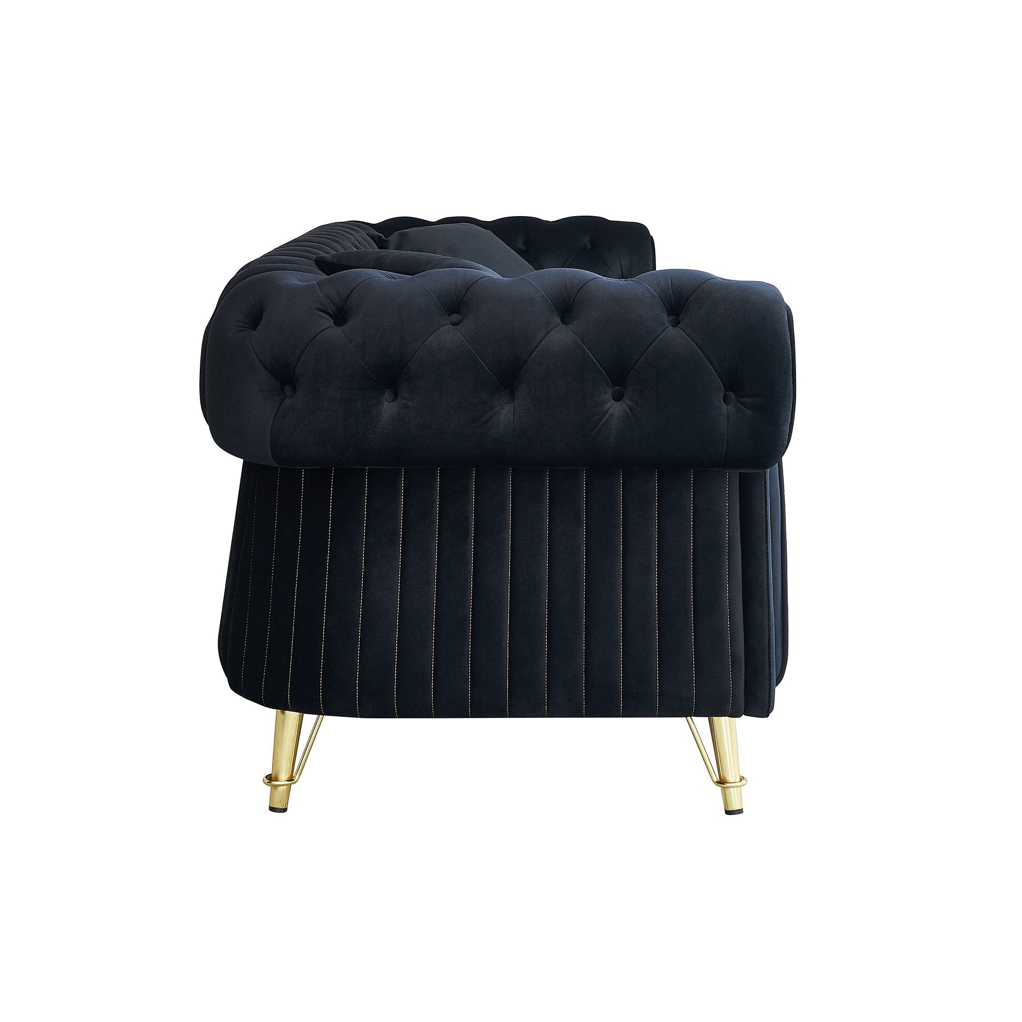 89''W Chesterfield Modern Tufted Velvet Living Room Sofa with Two Seat Cushions and Two Toss Pillows,Black