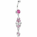 Pink Gem Floral Lace Filigree Dangle Belly Ring