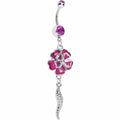 Pink Morning Glory Flower Dangle Belly Ring