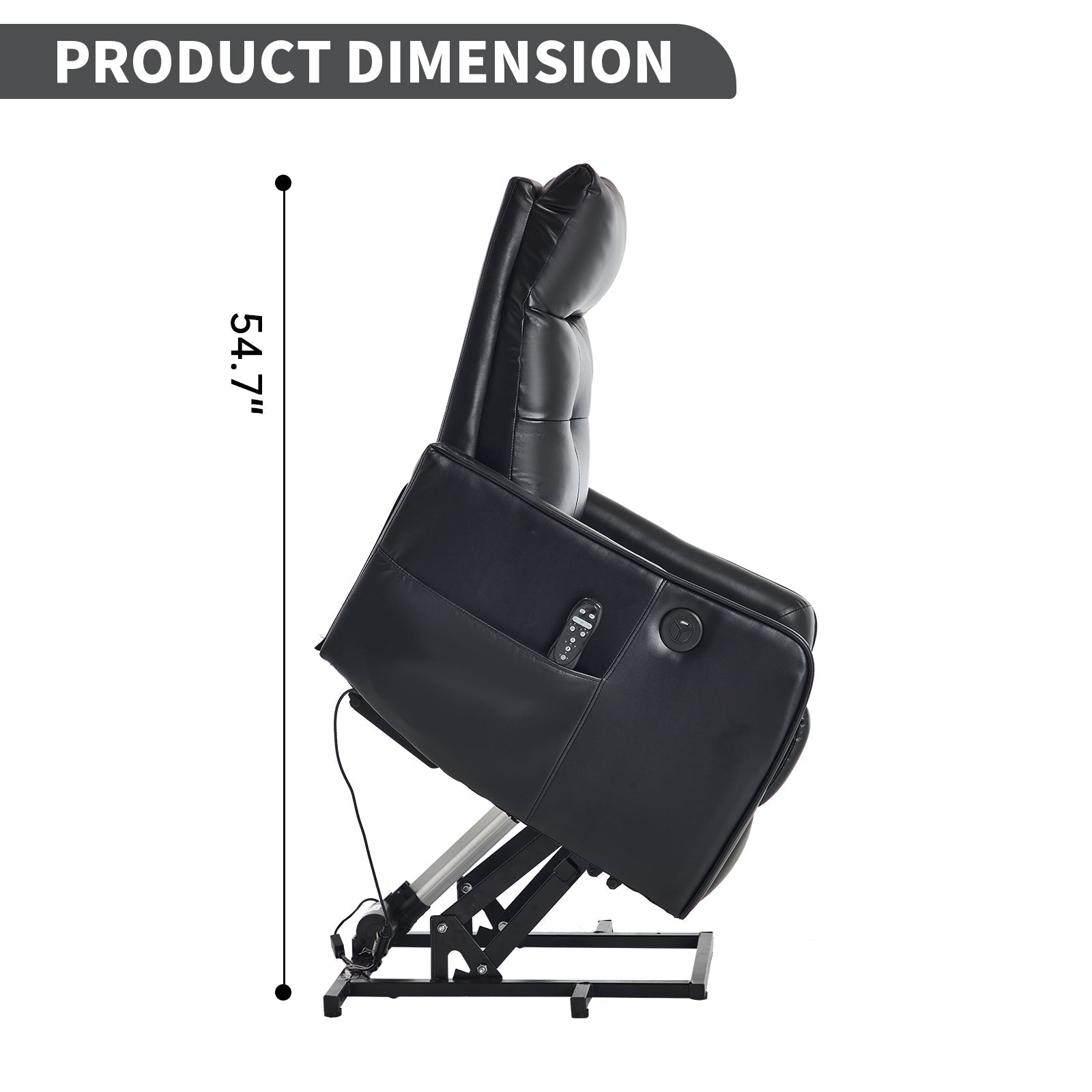 Black PU Single Motor Power Lift Recliner Chair with Massage and Heat for Elderly, Heavy Duty Motion Mechanism and One USB for Charging, Max Reclining Angle 155°