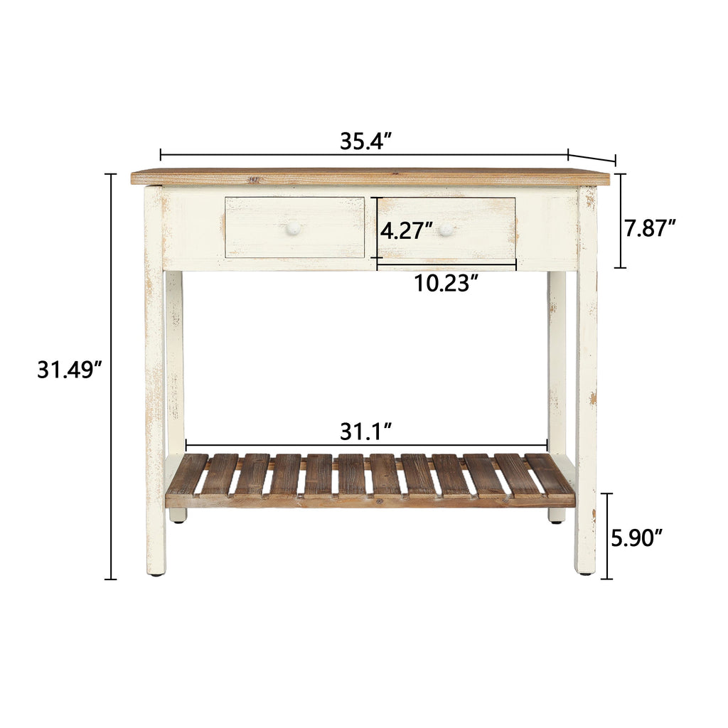 Vintage Two - Drawer Console Table with Open Shelf, Distressed Finish for Entryway & Living Room