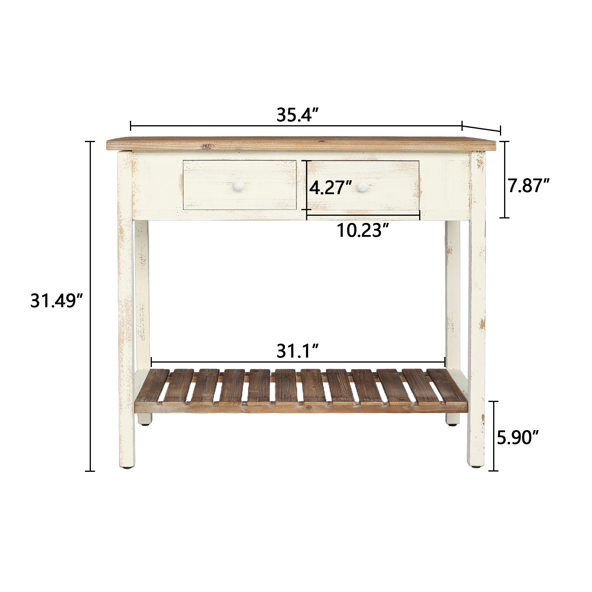 Vintage Two - Drawer Console Table with Open Shelf, Distressed Finish for Entryway & Living Room