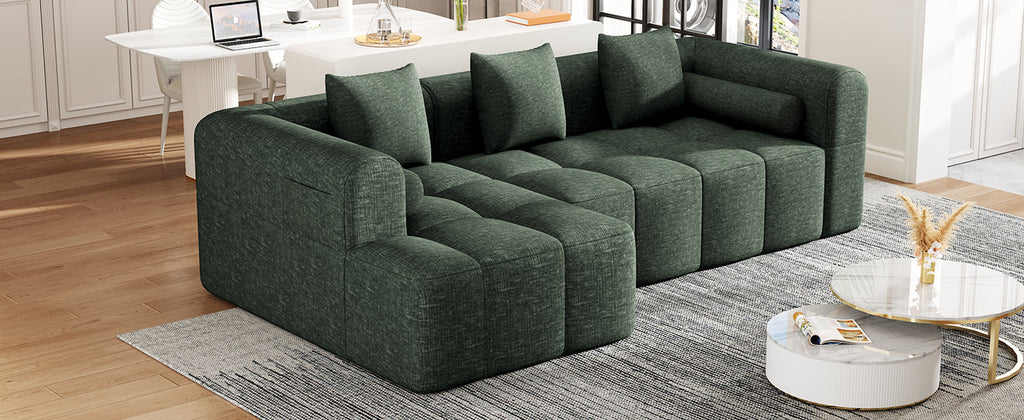 Modern Modular Sectional Sofa with Deep Seating, Green Chenille Fabric, 101.2'