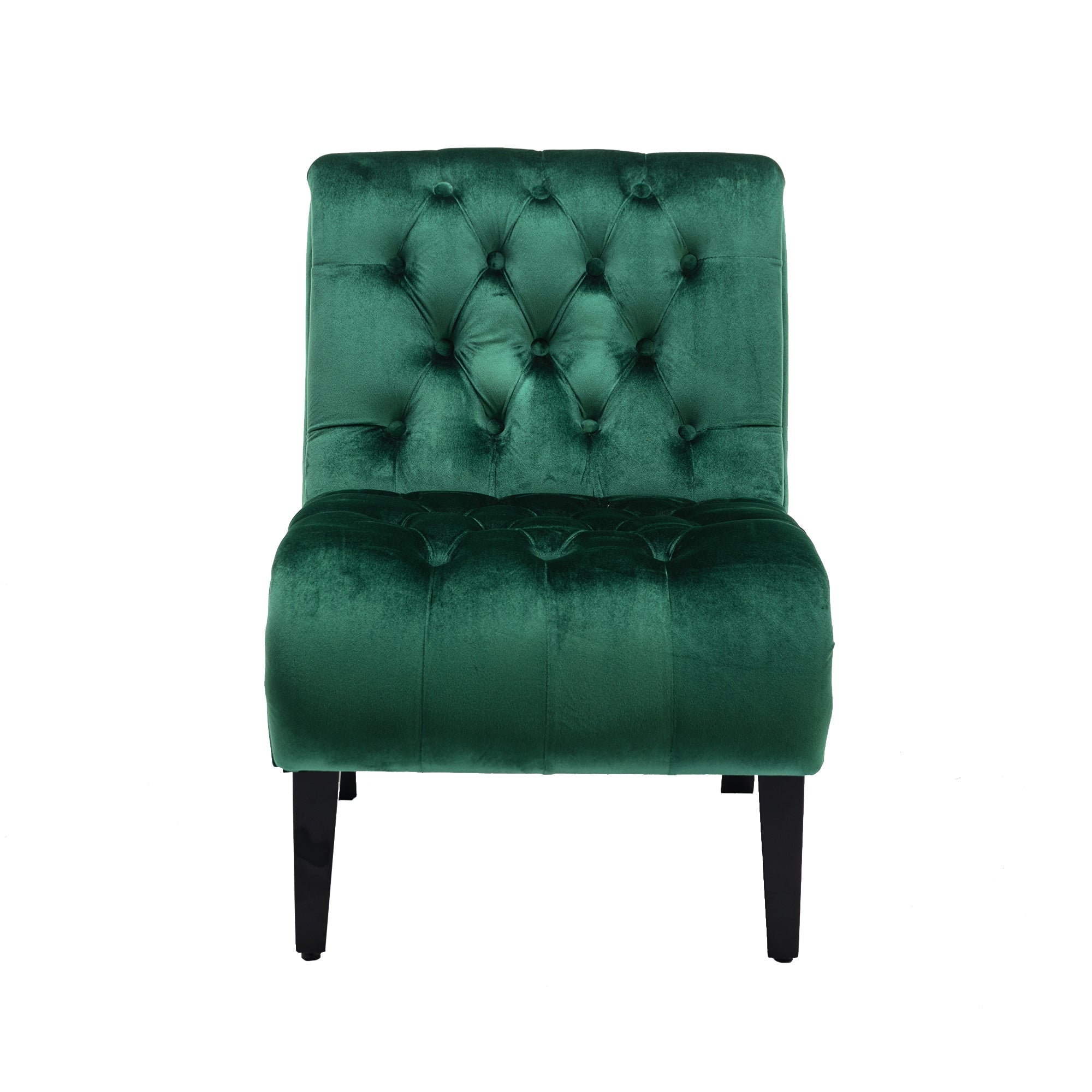 COOLMORE Modern Velvet Armless Accent Living Room Chair / Leisure Chair,Upholstered Fabric Button Comfortable Chair with Wooden Legs for Bedroom, Living Room, Office (Green Velvet)