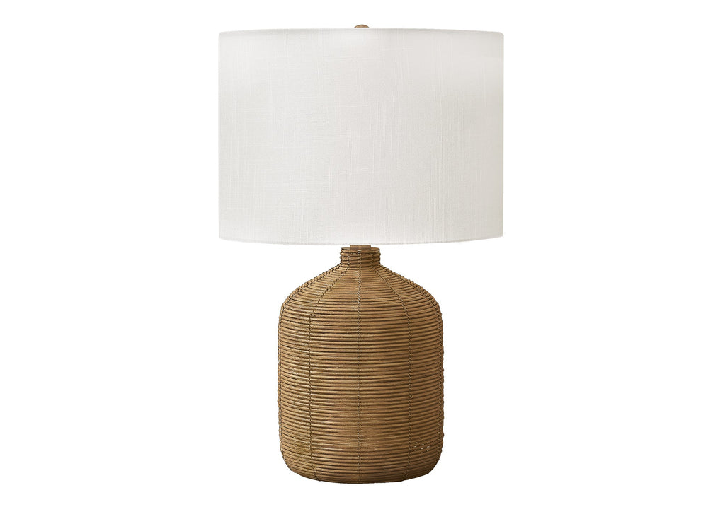 Lighting, 23'h, Table Lamp, Brown Rattan, Beige Shade, Modern