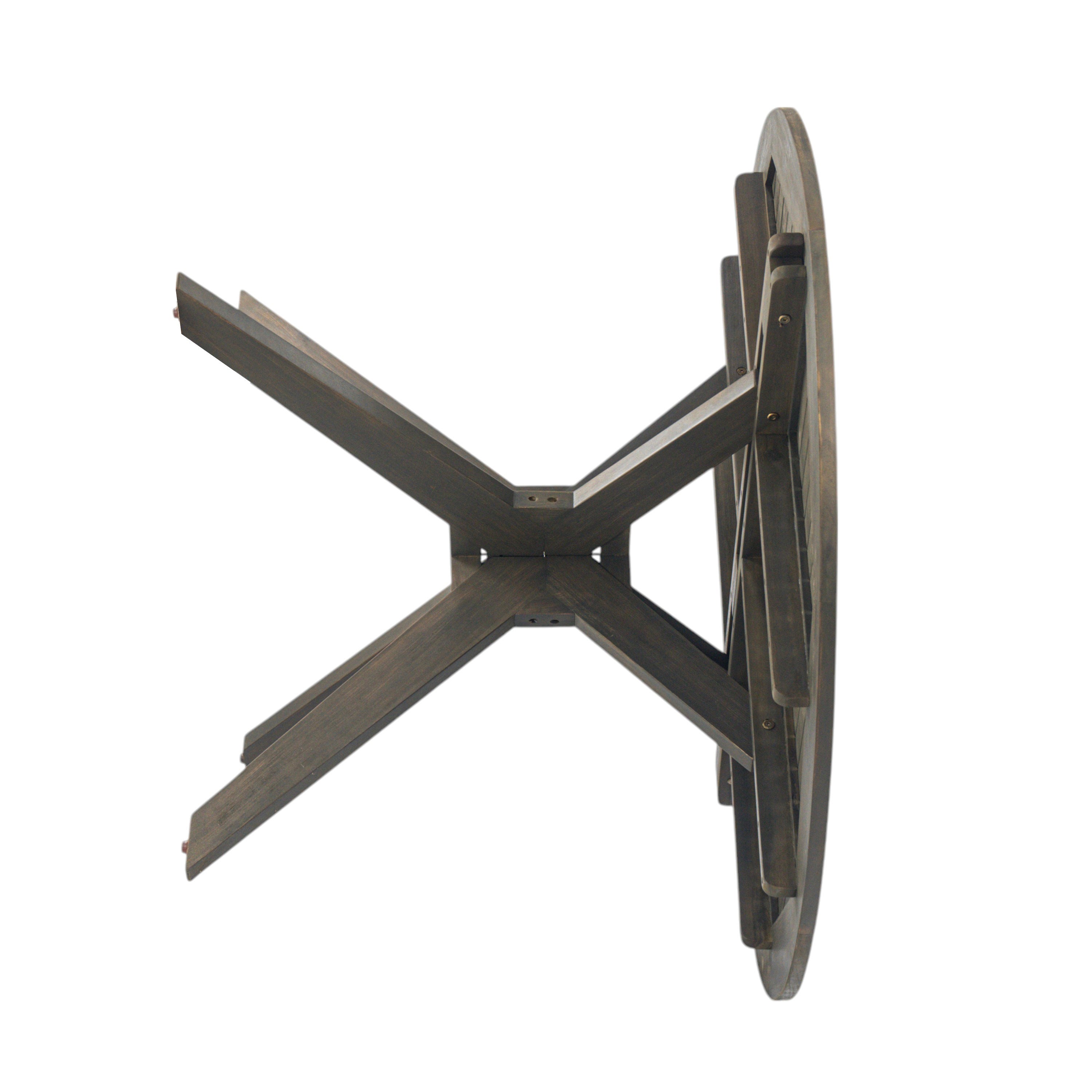 Stanford Outdoor Round Acacia Wood Dining Table with X Base, Gray Finish