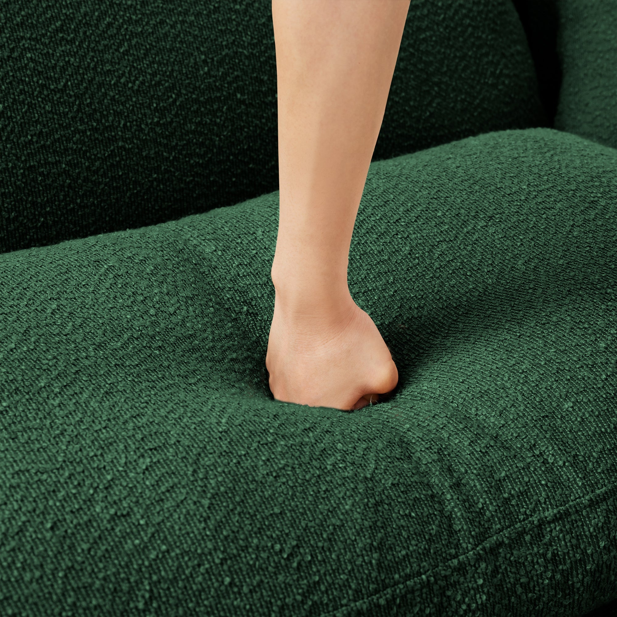 Boucle Fabric U Shape Sectional 4-seater Sofa Couch With Distinctive Shell-shaped Armrests And 2 Movable Ottomans,Cylindrical Legs Wrapped with Self-fabric,Green Color