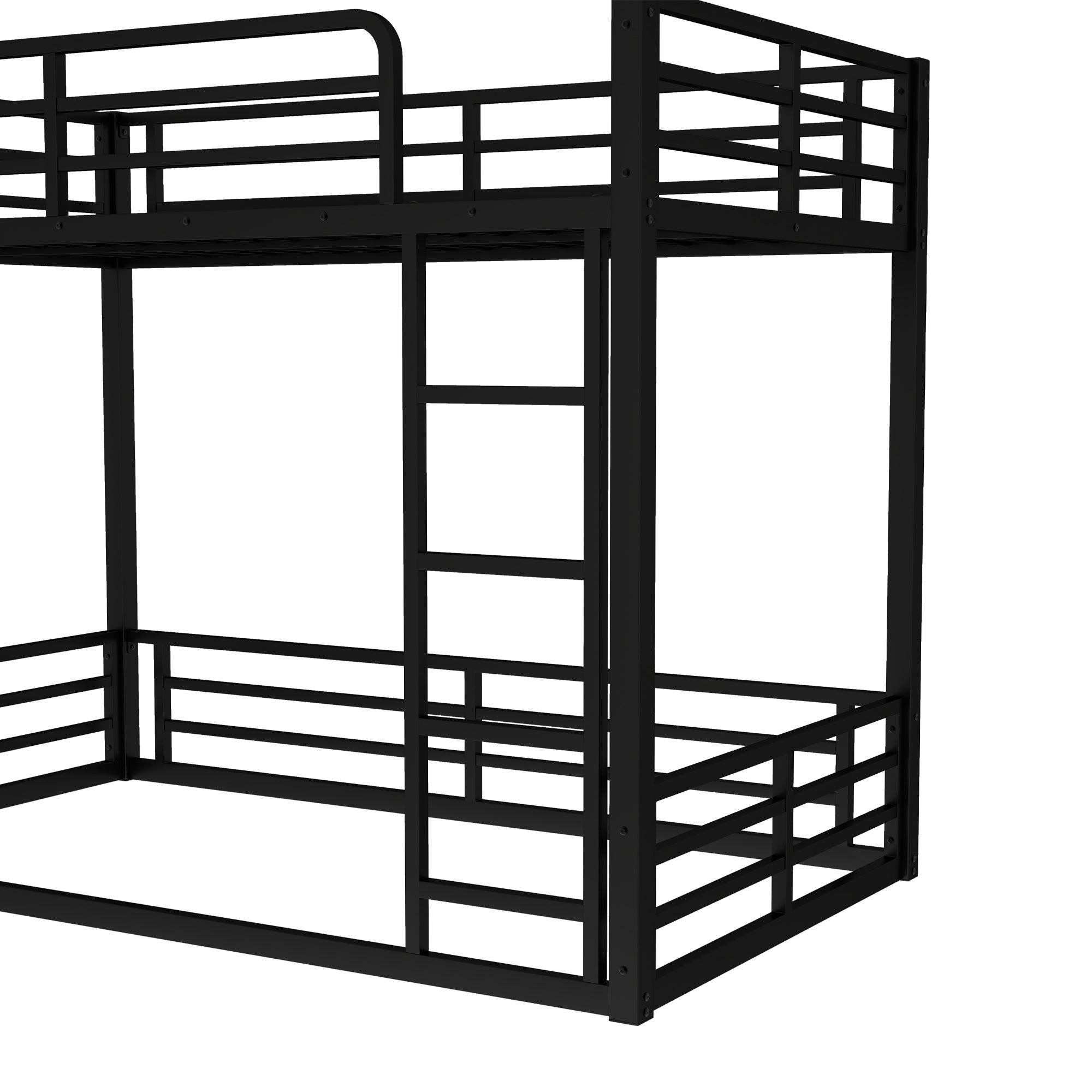 Metal Bunk Bed, Twin XL over Twin XL Floor Bunk Bed Frame, Heavy-Duty Bunk Bed for Kids, Teens, Adults, Noise-reduced Design, Black