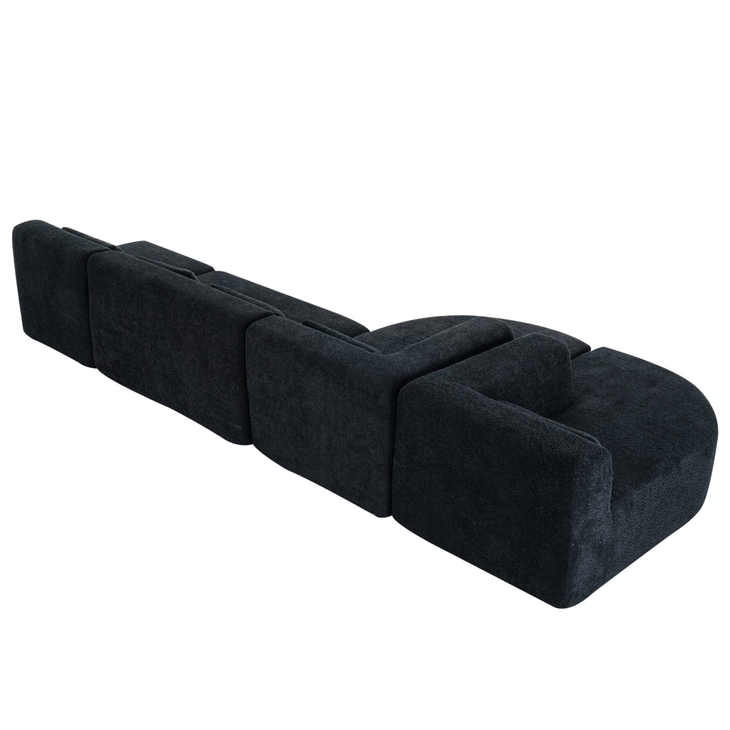 144' Upholstered Sofa Free-combined Sofa Couch with Two Chaise Lounge and Five Back Pillows for Living Room(Old SKU: N719S001600B), Black